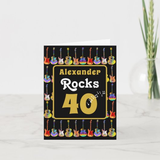 ロック+ギターの40歳の誕生日をオーダーメイドで カード (正面)