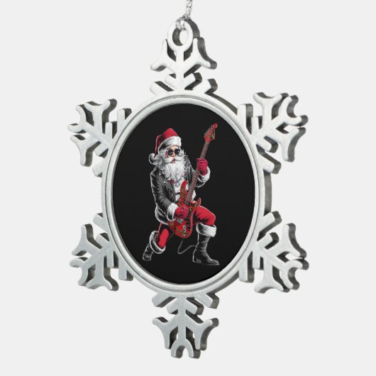 ロック&クリス転がスマスサンタクロースのギタープレーヤー スノーフレークピューターオーナメント (右)