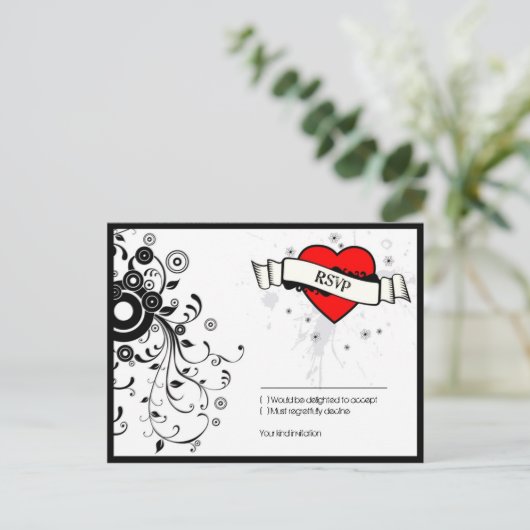 ロック&グ転がランギーハート音楽テーマ結婚の インビテーションポストカード (スタンド正面)