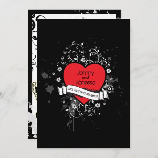 ロック&グ転がランギーハート音楽テーマ結婚の 招待状 (正面/裏面)