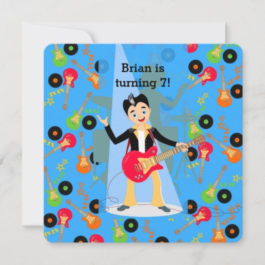 ロック・スターのギター・プレーヤーの誕生日パーティーへの招待 招待状 (正面)
