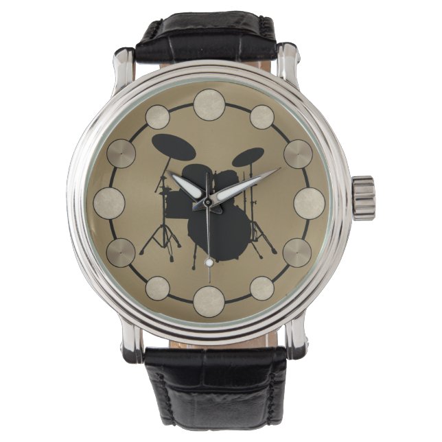 ロック&ドラマー転がスナーレドラムキットシンバルミュージシャン 腕時計 (正面)