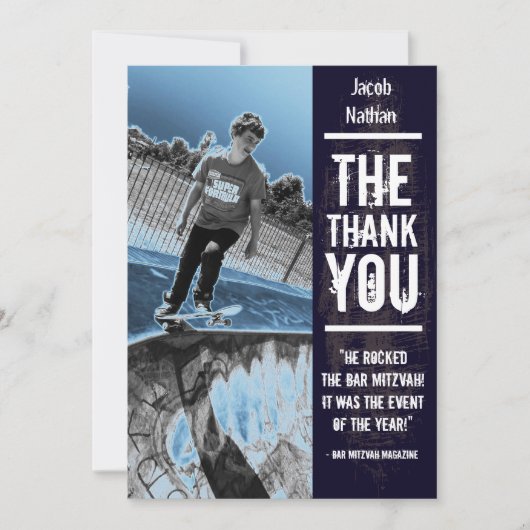 ロック・バンドのバーの（ユダヤ教の）バル・ミツバーのサンキューカードの黒 サンキューカード (正面)