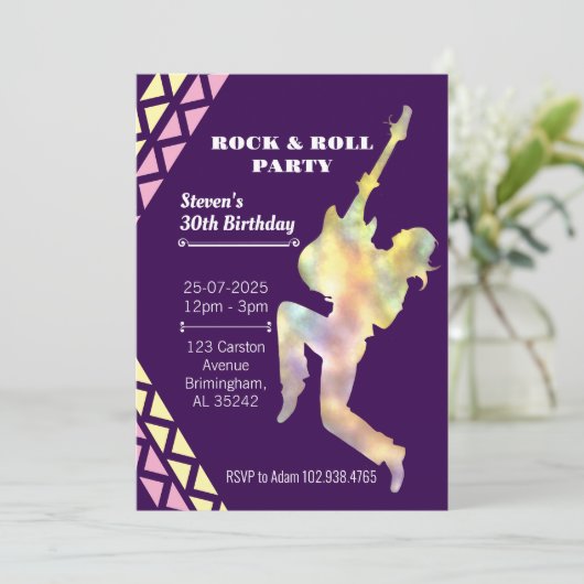 ロック&バースデー転がタのパーティーへの招待ネオンデザイン 招待状 (スタンド正面)