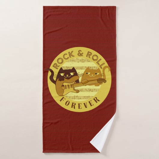 ロック ロール バス タオル 面白い 猫 ギター (バスタオル)
