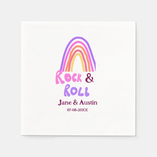 ロック&転がの追加カップル名レトロな虹 スタンダードカクテルナプキン (正面)