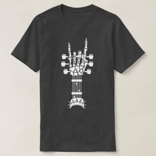 ロック&転がスケルトンギター音楽愛好家ロックスター Tシャツ (デザイン正面)