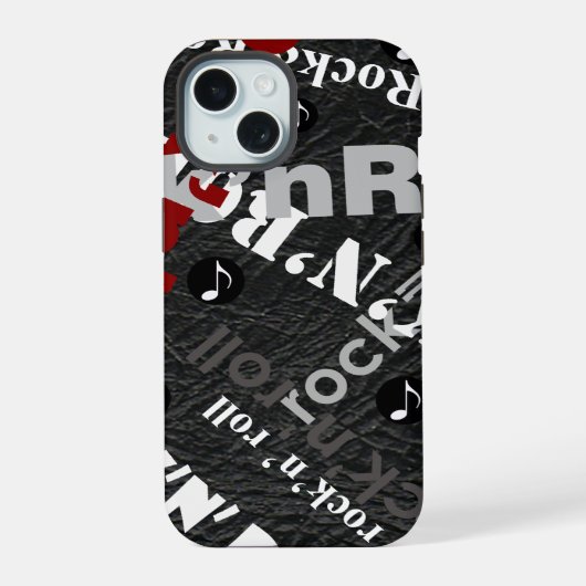 ロック&転がタイポグラフィ – 黒 iPhone 15ケース (裏面)