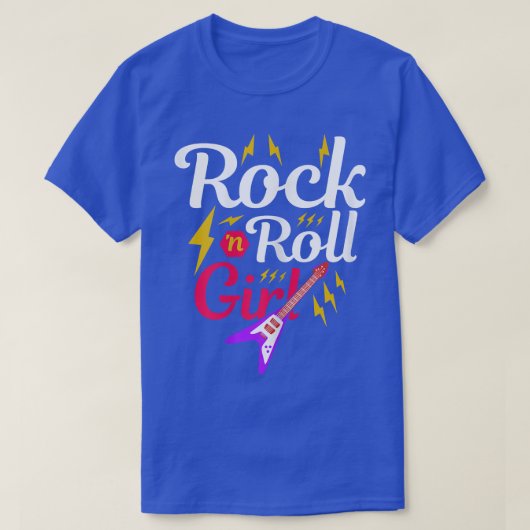 ロックNロールガールレトロ80s 90sテーマパーティーギター Tシャツ (デザイン正面)