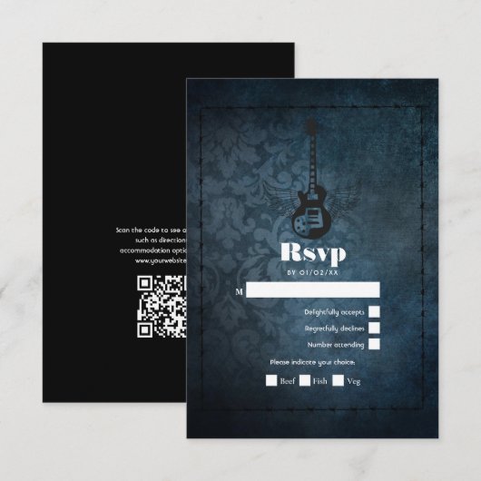 ロックn'転がレトロヴィンテージウェディングQRコード 出欠カード (正面/裏面)