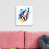 ロッケシップ飛んでいるスルースターズウォーターカラー子供部屋 キャンバスプリント (インサイチュ (リビング))