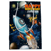 ロッケットシップ宇宙アドベンチャー子供の誕生日 ミディアムペーパーバッグ (正面)
