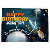 ロッケットシップ宇宙アドベンチャー誕生日 ラージペーパーバッグ (裏面)