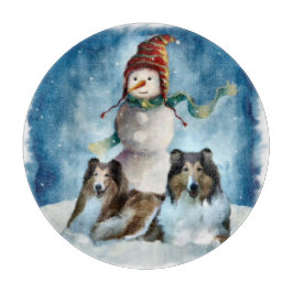 ロッコリーと雪だるまクリスマス カッティングボード