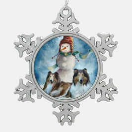 ロッコリーと雪だるまクリスマス スノーフレークピューターオーナメント