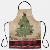 ロッジクリスマスツリータイポグラフィウッドバッファローチェック エプロン (正面)