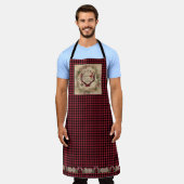 ロッジメリークリスマスディアアントラーバッファローチェック エプロン (着用した状態)