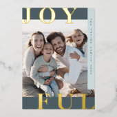 ロッティブルーフォイル喜び家族の写真クリスマス 箔シーズンカード (正面)