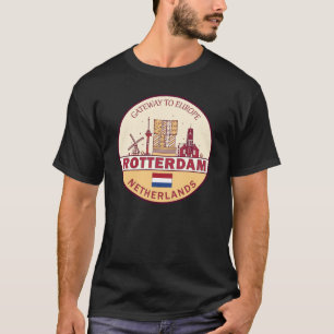 ロッテルダムオランダシティスカイラインエンブレム Tシャツ