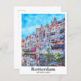ロッテルダムオランダ旅行水色手描き ポストカード
