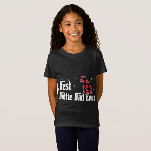 ロッテ最高のパパは犬Lのための赤い格子模様のクリスマス Tシャツ (正面フル)