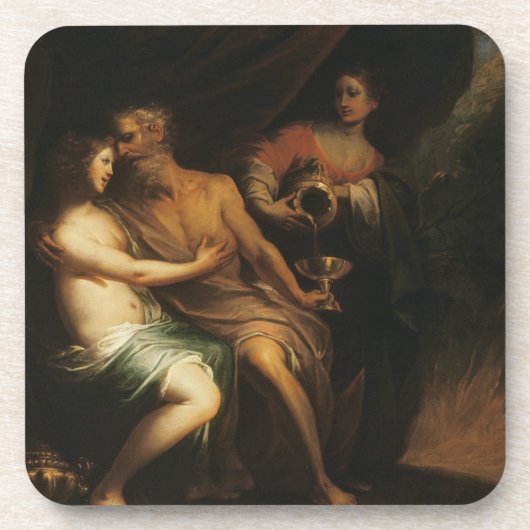 ロットおよび彼の娘(キャンバスの油) 3 コースター (正面)