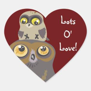 ロットのO愛フクロウおよびベビーのステッカー ハートシール