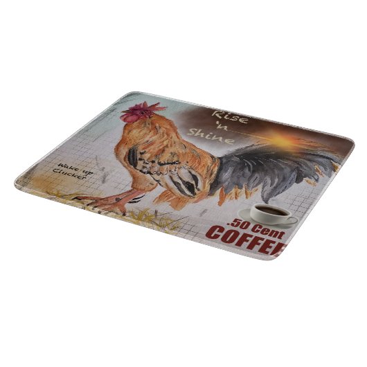 ロットルースターヴィンテージおもしろいガラス切断板 カッティングボード (角)