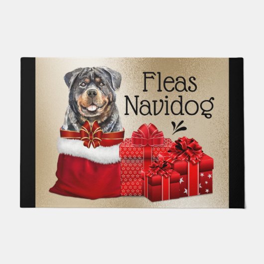 ロットワイラーおもしろいのクリスマスプレゼント ドアマット (正面)