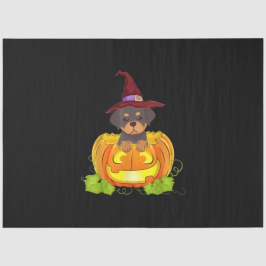 ロットワイラーおもしろいパンプキンハロウィーンの衣装の恋人。 薄葉紙 (正面)