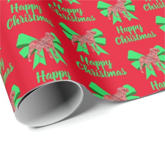 ロットワイラーかわいいシルエットクリスマスドッグ&ボーレッド ラッピングペーパー (ロールコーナー)