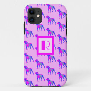 ロットワイラーかわいい犬シルエットピンクブルーモノグラム iPhone 11 ケース