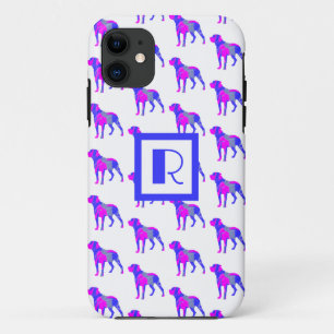 ロットワイラーかわいい犬シルエットピンクモノグラムホワイト iPhone 11 ケース