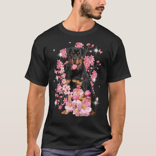 ロットワイラーさくらんぼ花 Tシャツ (正面)
