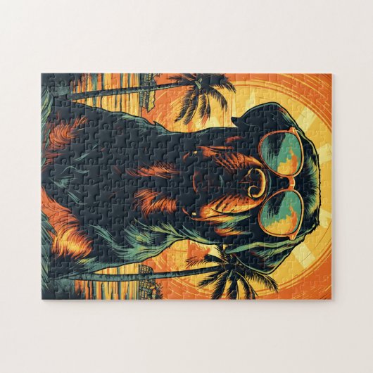 ロットワイラーとサングラスアットザビーチ ジグソーパズル (横)