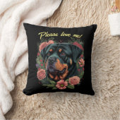 ロットワイラーとバラ装飾用クッションとカスタマイズ可能文字 クッション (ブランケット)