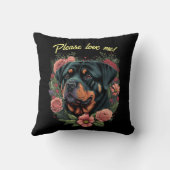 ロットワイラーとバラ装飾用クッションとカスタマイズ可能文字 クッション (裏面)