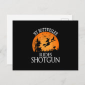 ロットワイラーと一緒に乗る ハロウィンパーティー 犬好き シーズンポストカード (正面/裏面)