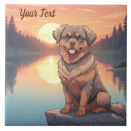 ロットワイラーと湖 タイル (正面)