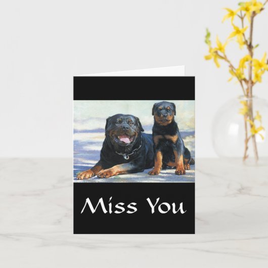 ロットワイラーのお母さんと子犬のグリーティングカード カード (黄色い花)