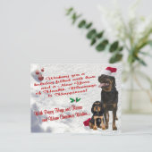 ロットワイラーのクリスマスの雪場面郵便はがき シーズンポストカード (スタンド正面)