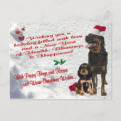 ロットワイラーのクリスマスの雪場面郵便はがき シーズンポストカード (正面)