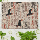 ロットワイラーのシルエットおよび単語の芸術パターン キッチンタオル (折り畳み)