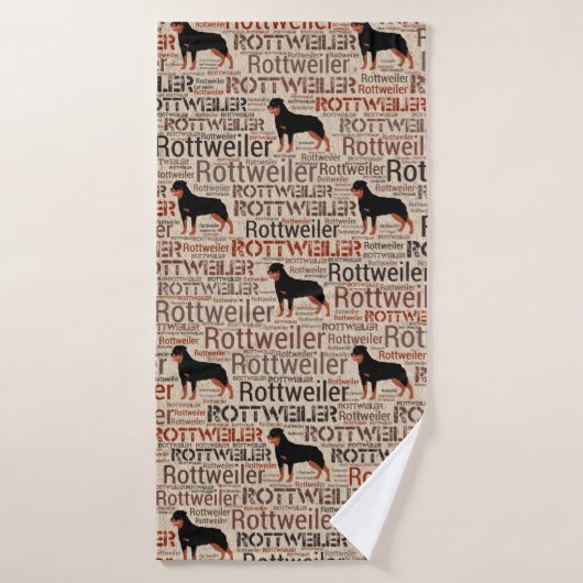 ロットワイラーのシルエットおよび単語の芸術パターン バスタオル (バスタオル)