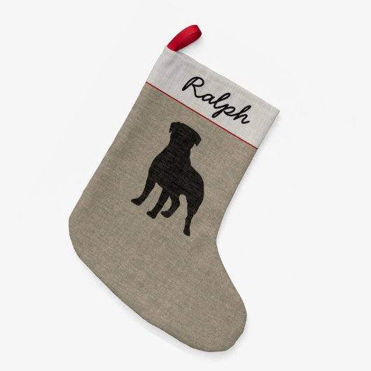ロットワイラーのシルエットパーソナライズな犬の品種クリスマス スモールクリスマスストッキング (正面 (吊り時))