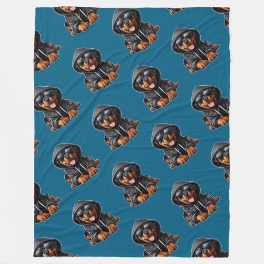 ロットワイラーのワンちゃんフード付きスウェットシャツ フリースブランケット (正面)