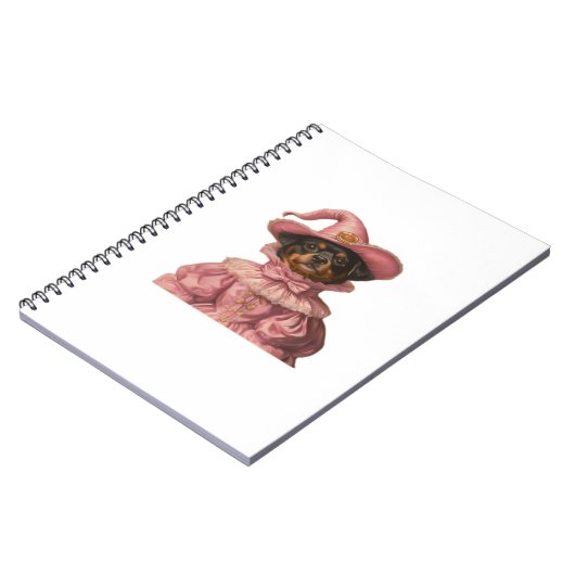 ロットワイラーの子犬がピンクの魔女に扮 – かわいいハ ノートブック (左側)