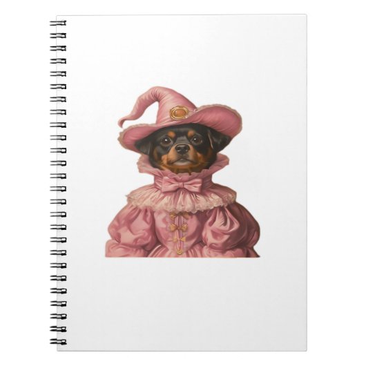 ロットワイラーの子犬がピンクの魔女に扮 – かわいいハ ノートブック (正面)