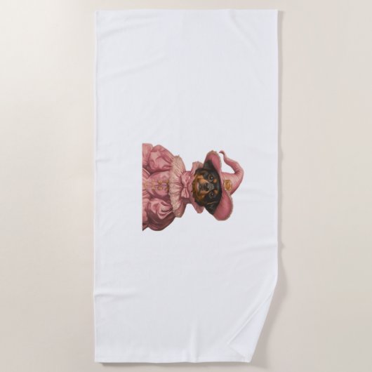 ロットワイラーの子犬がピンクの魔女に扮 – かわいいハ ビーチタオル (正面)