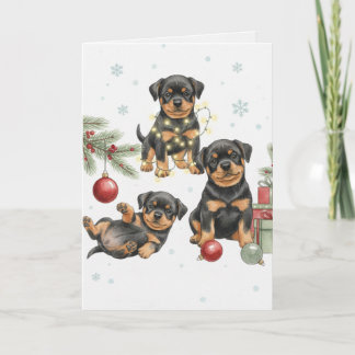 ロットワイラーの子犬のクリスマスカード カード